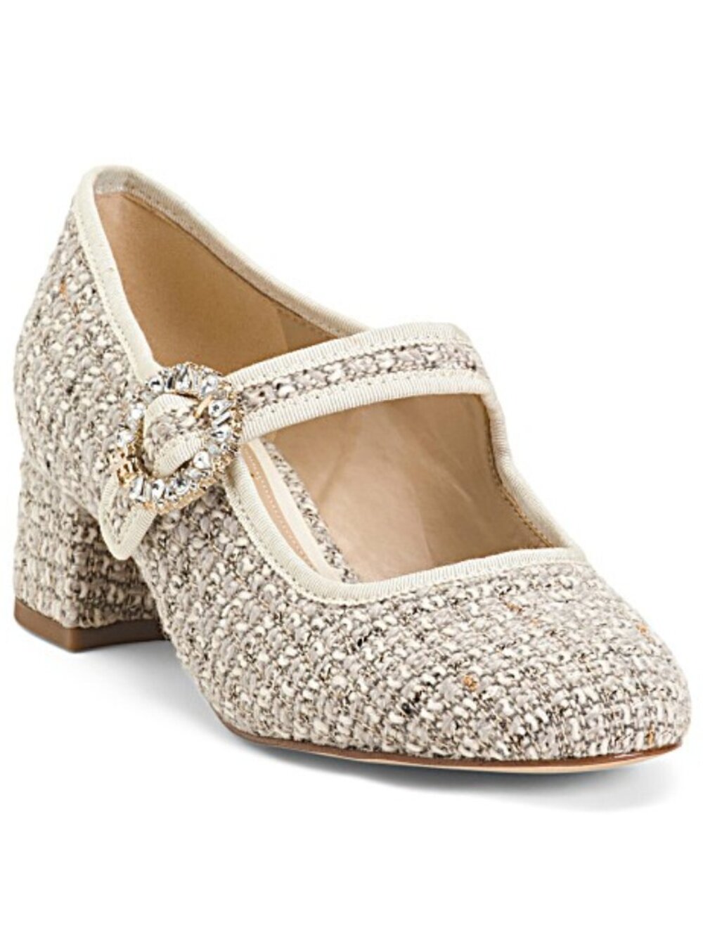 Sam Edelman Cream Tweed Mary Jane Block Heel with Jewel Buckle - Picture 1 of 4